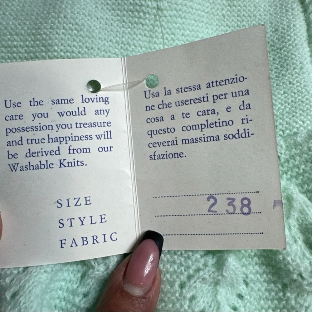Vintage Perzo Baby Knit Dress Mint Green Handcrafted Acrylic New Tag